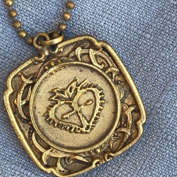 VSA Virgins Saints and Angels Necklace - Gold Tone Green Vintage Antique Cross - Picture 5 of 11